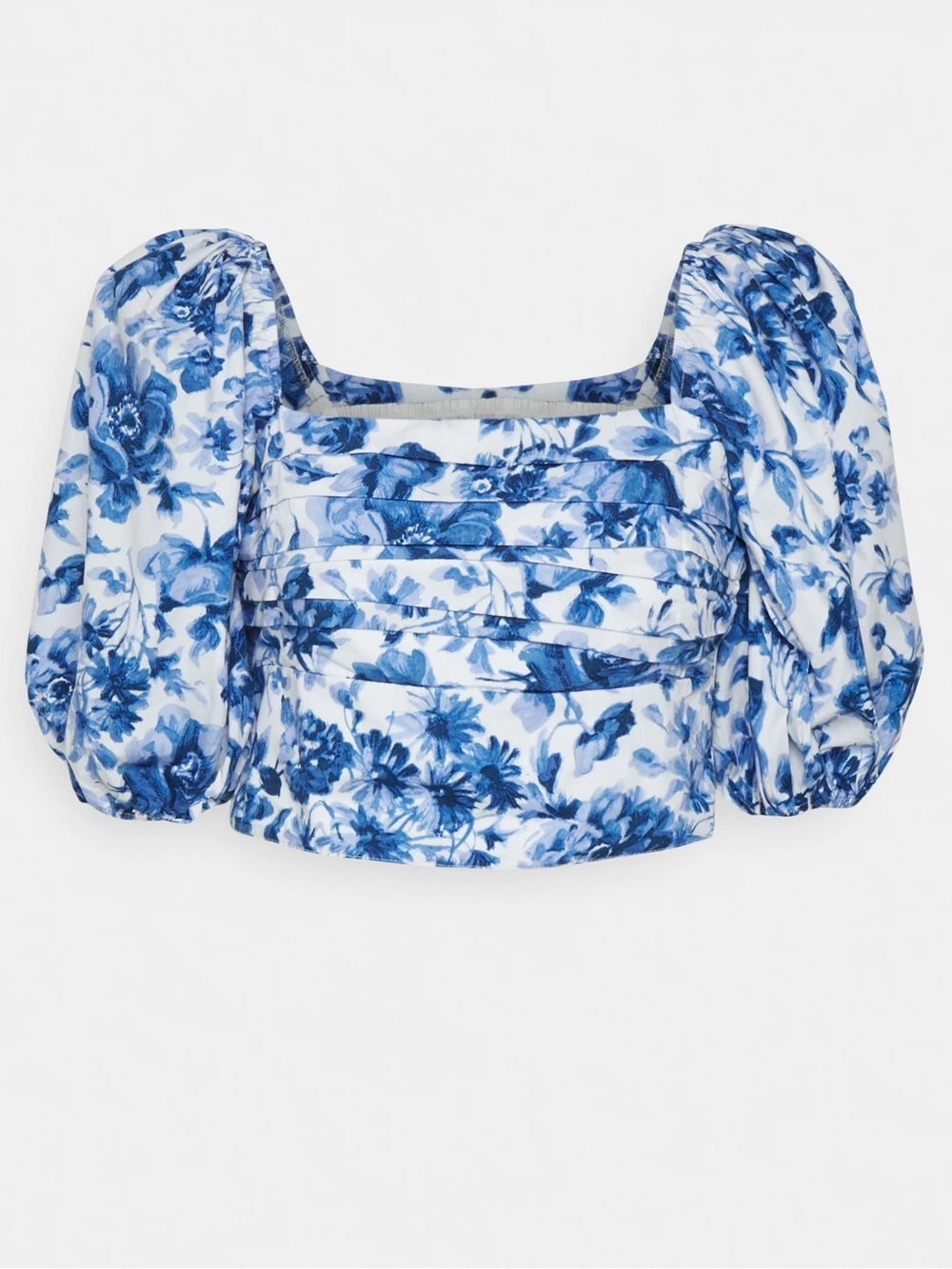 Abercrombie & Fitch Blue Floral Puff Sleeve Crop Top Size Small Square Neck